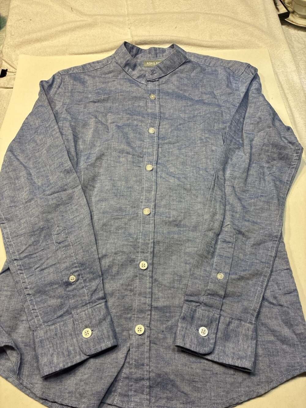 Ash & Erie Slim Fit Long Sleeve Band Collar Button-Down Shirt